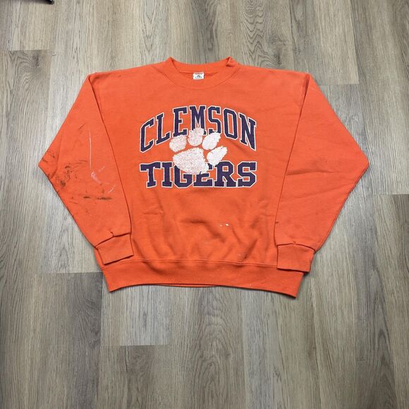 Vintage Clemson Tigers Sweatshirt Mens XL Orange NCAA Made USA Crewneck 90s - Picture 1 of 16